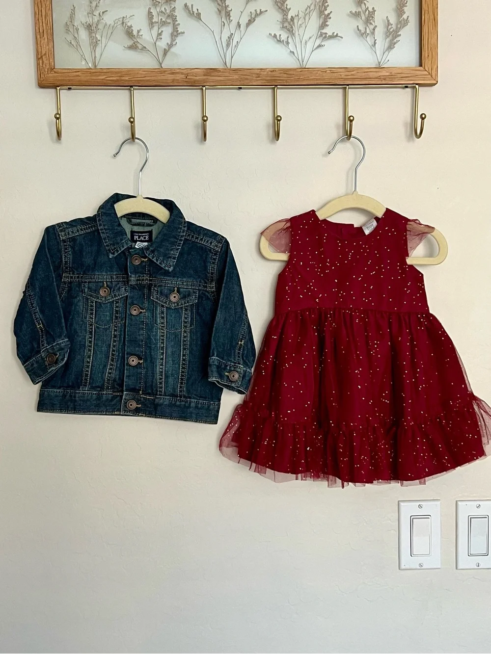 Carter’s 9M Burgundy Holiday Dress & Children’s Place Denim Jacket Bundle
